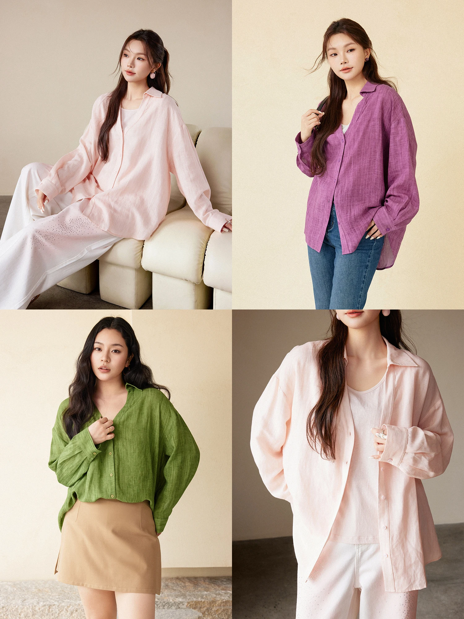 

Plusmall Casual Loose Fit V-Neck Linen Blend Bamboo Textured Shirt Women's plus Size Casual Wear Spring Summer