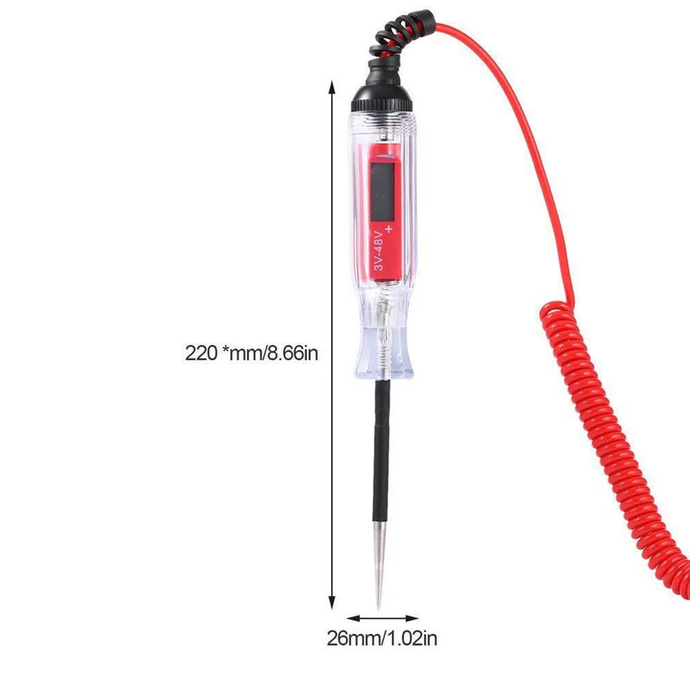 3-48V Automotive Test Pencil Car Circuit Tester Digital Display Repair Pen Accurate Voltage Reading Retractable Needle Red