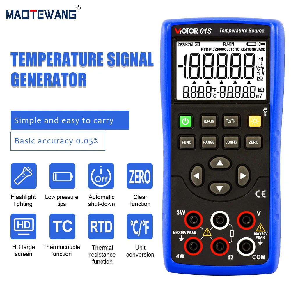 MAOTEWANG Newest 01S Emperature RTD Calibrator Source Accuracy 0.05% Signal Output DC Voltage Temperature Tester Resistance