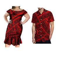 Best Selling Fishtail Skirt Peplum Elegant Women's Dress Custom Polynesian Tribal Print Paired With Men's Suit Shirt