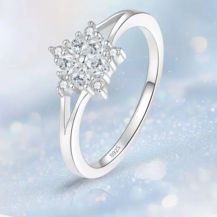 Women S925 Silver Flower Moissanite Ring Fixed Size, Gold Silver Color Fine Jewelry