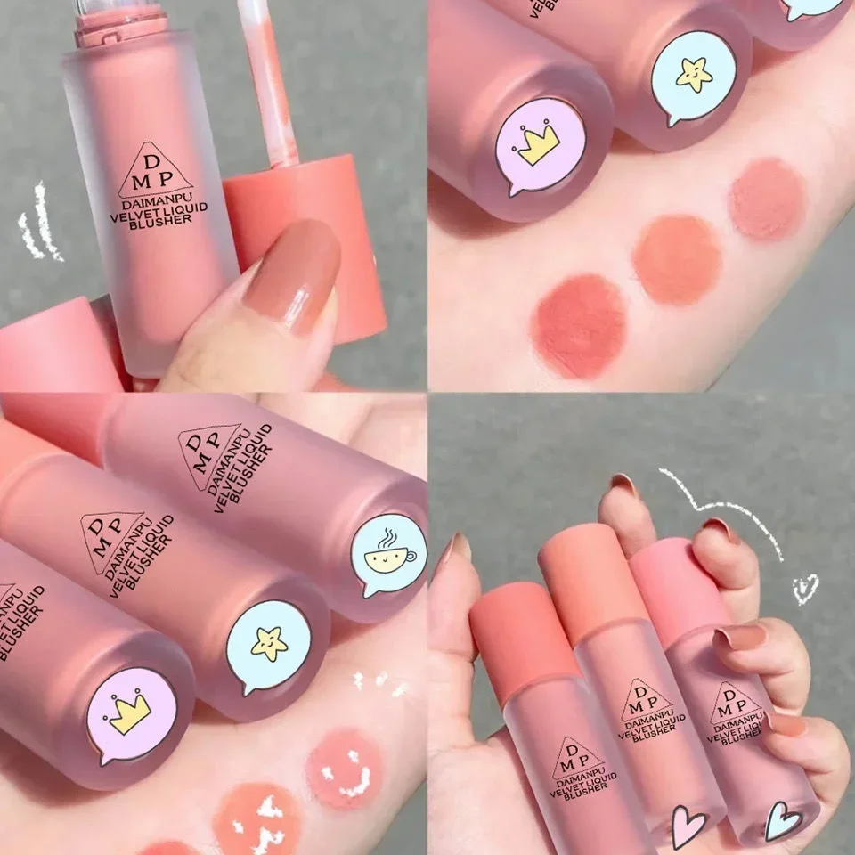 Blush líquido rosa de longa duração, à prova d'água, não desbota, fácil coloração, hidratante, ilumina a tez dos cosméticos faciais