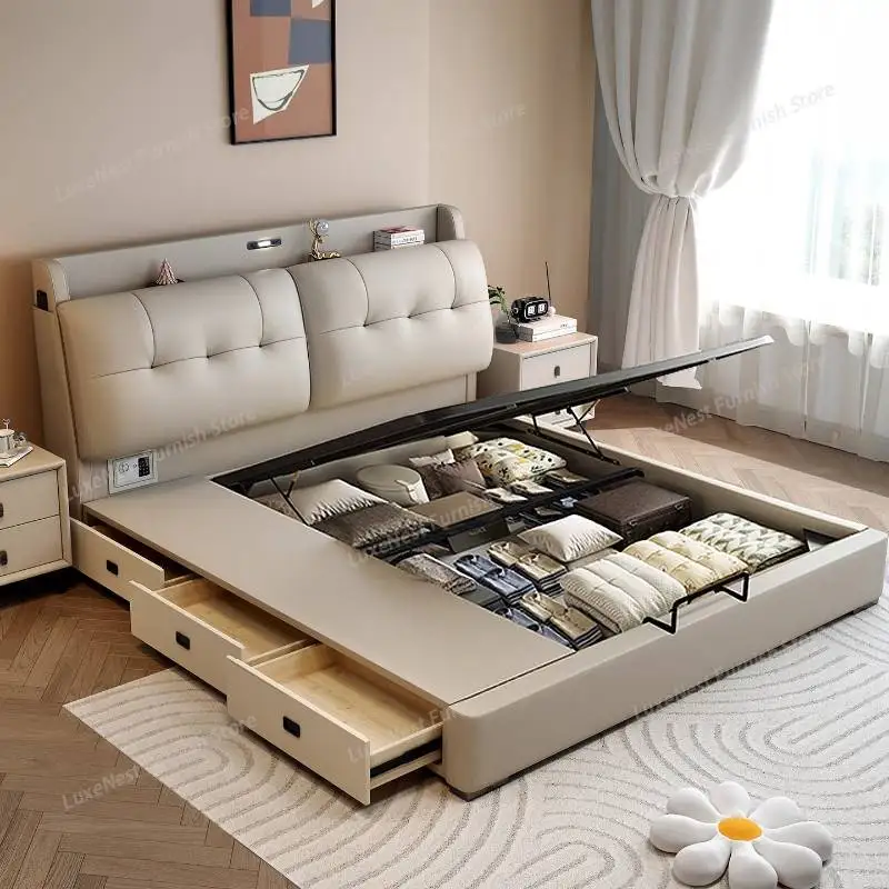 

Роскошная двуспальная кровать-бункер King Size с матрасом и декором, мебель для спальни, бесплатная доставка