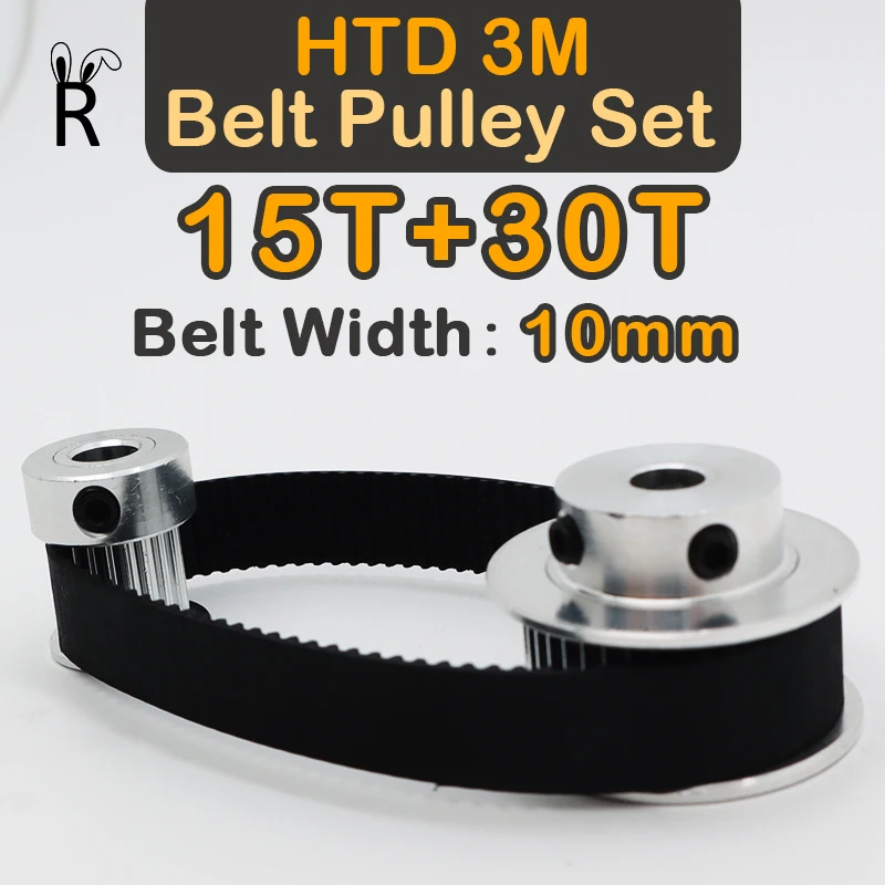 15Teeth+30Teeth HTD 3M Pulley Set Belt Width 10mm 15T 30T Gear Synchronous Wheels Kit 15 Teeth 30 Teeth HTD3M Timing Pulley Set