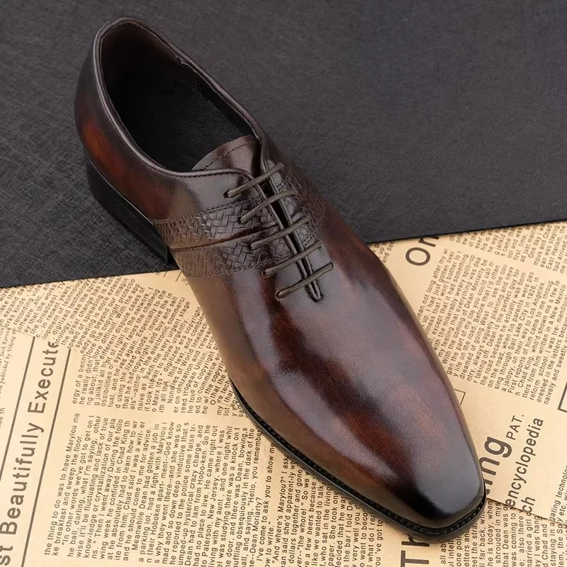 Wholesale High-grade Leather Dress Shoes Italian Design Fashion Handmade Lace Up Business Formal Leather Shoes Genuine Leather