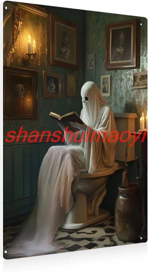 Ghost Bathroom Decor Halloween Sign Ghost on Toilet Metal Tin Sign Scream Bathroom Decor Gothic Ghost Wall Art Home Decor S sign