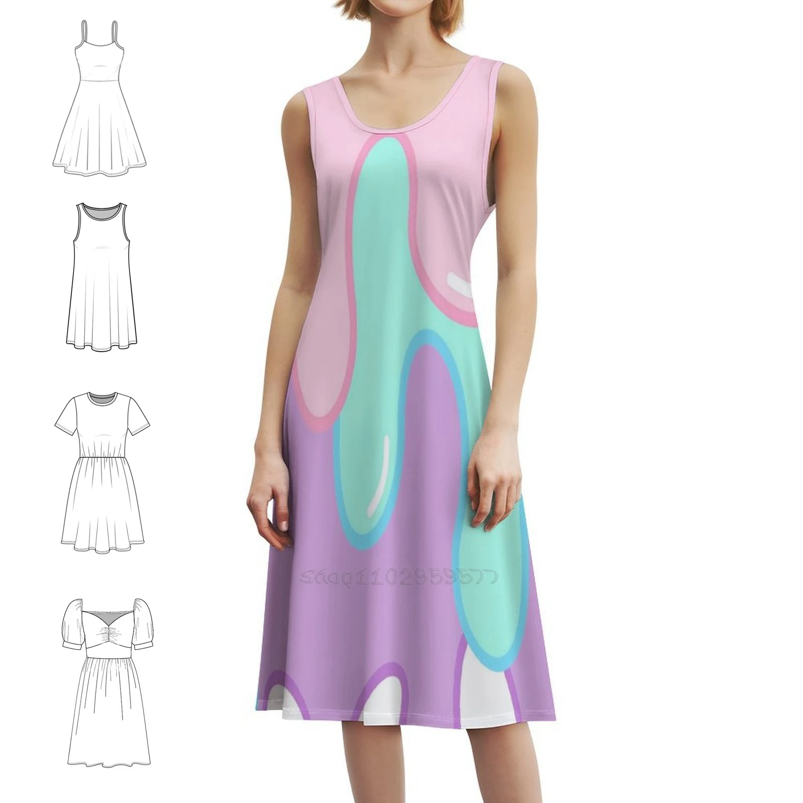 

Cute Melting Donut Frosting Korean Style Casual Dress For Women Simple Daily Office Lady Dresses Pink Donut Doughnut Sweet