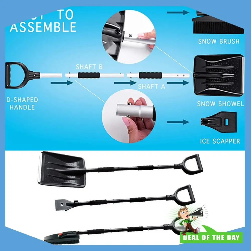 

24-часовая доставка, набор лопаток для снега 3-в-1, складной скребок для снежной щетки, комплект для удаления зимнего снега, автомобильный скребок для льда, скребок для лобового стекла
