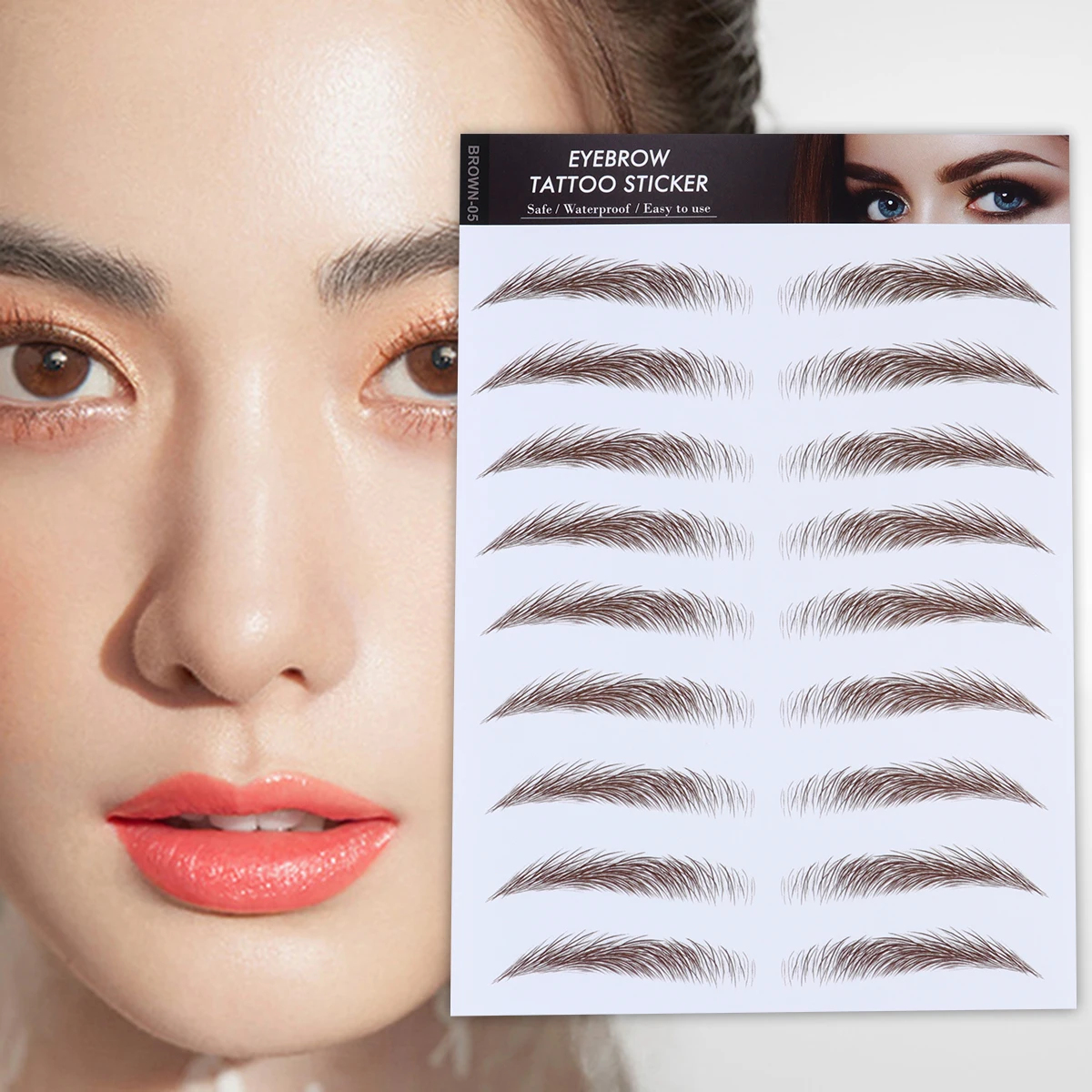 

4pcs Waterproof Eyebrow Stickers 6D Hair-Like False Eyebrows Reusable Water Transfer Tattoo Tools For Women Fits All Face Shapes