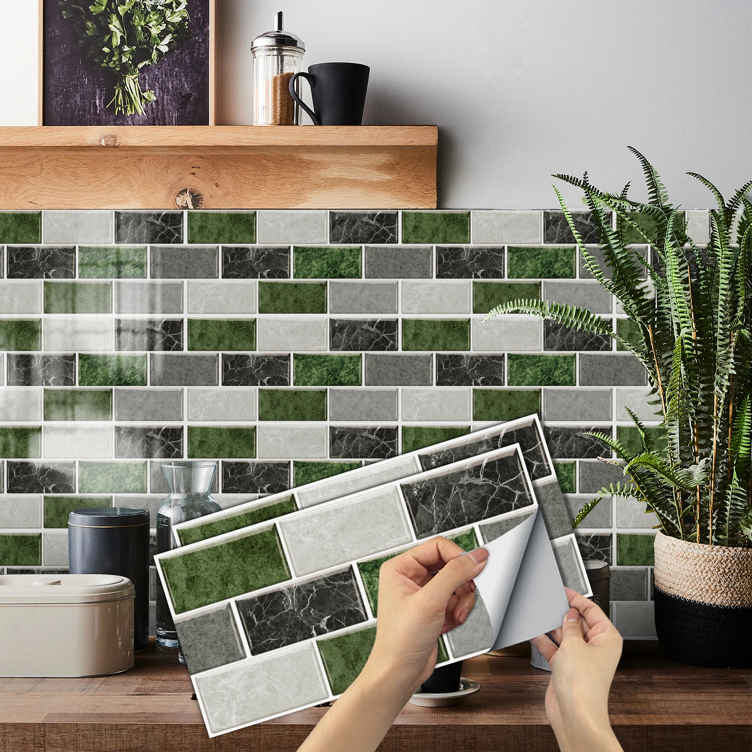 

KUUJOJO 3D Vintage Faux Wall Tile Self-Adhesive Decal for Kitchen, Living Room and Bathroom Wall Decor, 11.8 in. X 5.91 in.