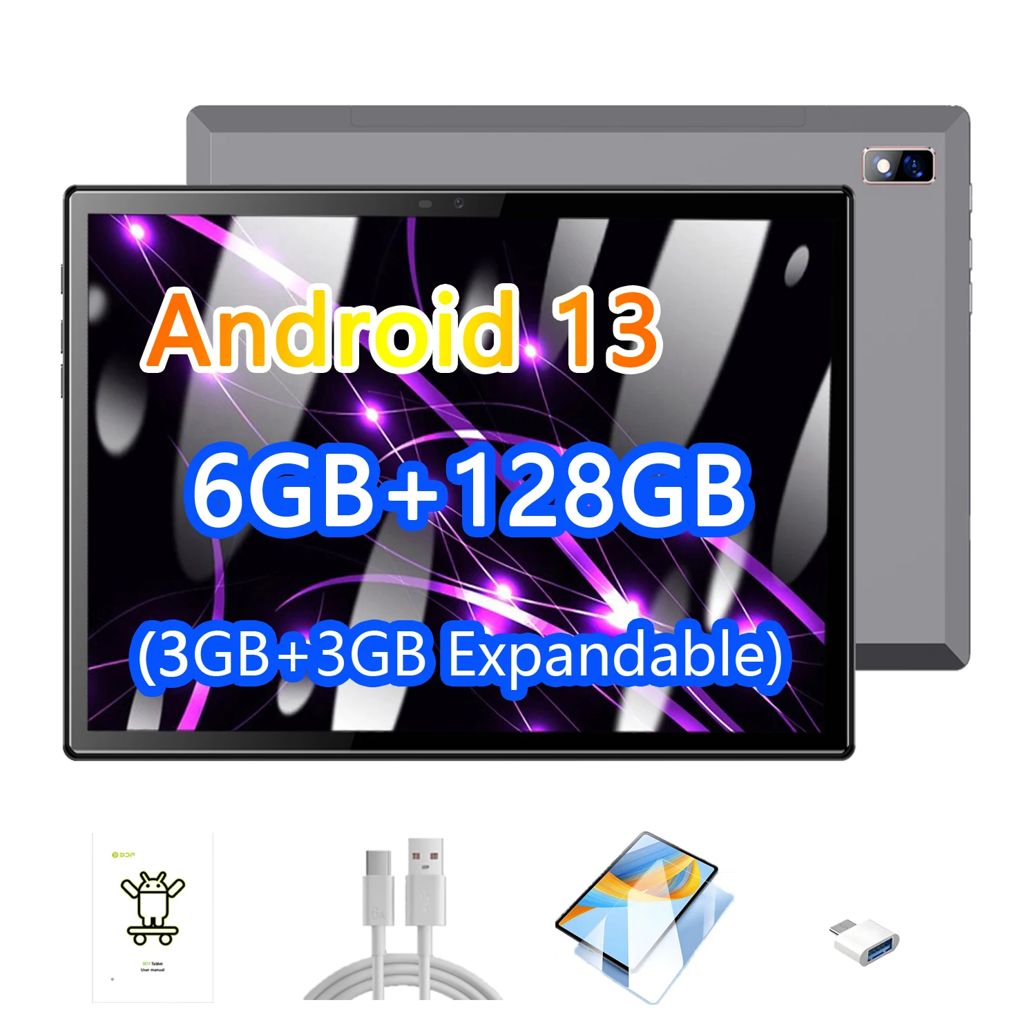 نظام أندرويد 13 جديد 10.1 بوصة، 6 جيجابايت + 128 جيجابايت، ثماني النواة، وضع الاستعداد المزدوج للبطاقة 4G LTE، بطارية 6000 مللي أمبير في الساعة، بلوتوث من النوع C #1