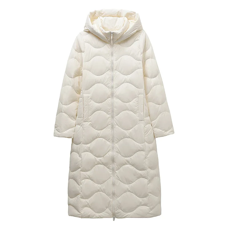 NewLightweight أسفل سترة النساء فوق الركبة تكبير مقنعين زراعة نفسك تظهر قبالة الوزن الدفء الأبيض بطة أسفل سترة #5