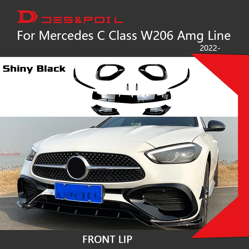 Front lip Canard For C Class W206 Amg Line Mercedes Benz Auto Front Bumper Air Vent Mesh Grille Grid 2022 2023 C200 C220 C300