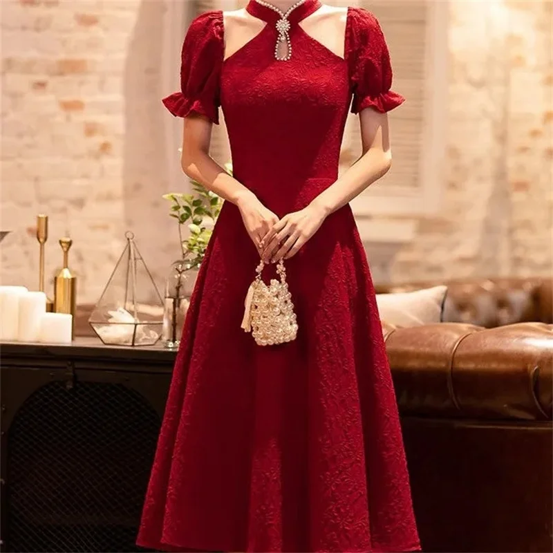 High-End Toast Dress Bride Wedding 2022 New Temperament Elegant Engagement Back Door Dress Can Be Worn Every Day Summer Thin