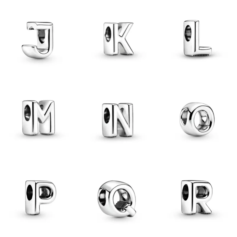 New Silver Simplified 26 English Letters Combined Freely Beaded For Pandora DIY Charms Bracelet Keychain Jewelry Gift