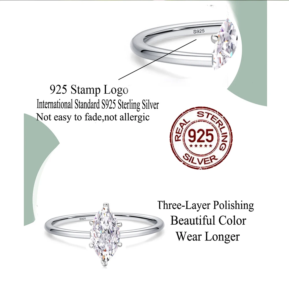 CWWZircons 925 Sterling Silver Big Marquise Cut Cubic Zirconia Simple Finger Rings for Women Fine Anniversary Jewelry Gift SR016