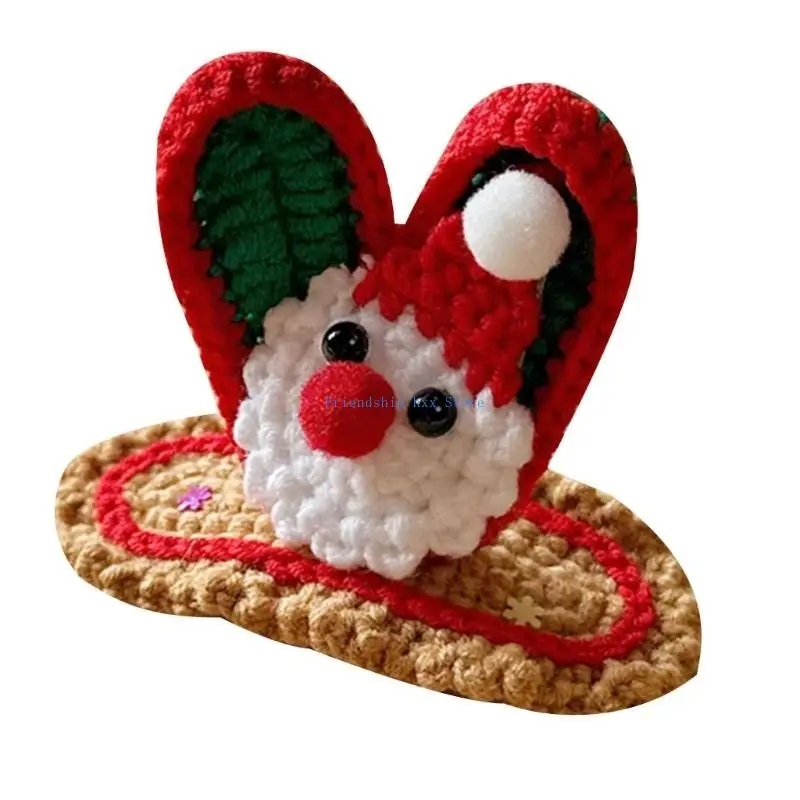 F1CB Kids Christmas Hair Clip Rabbit Ears Hairpin Handmade with Wools for Little Girl