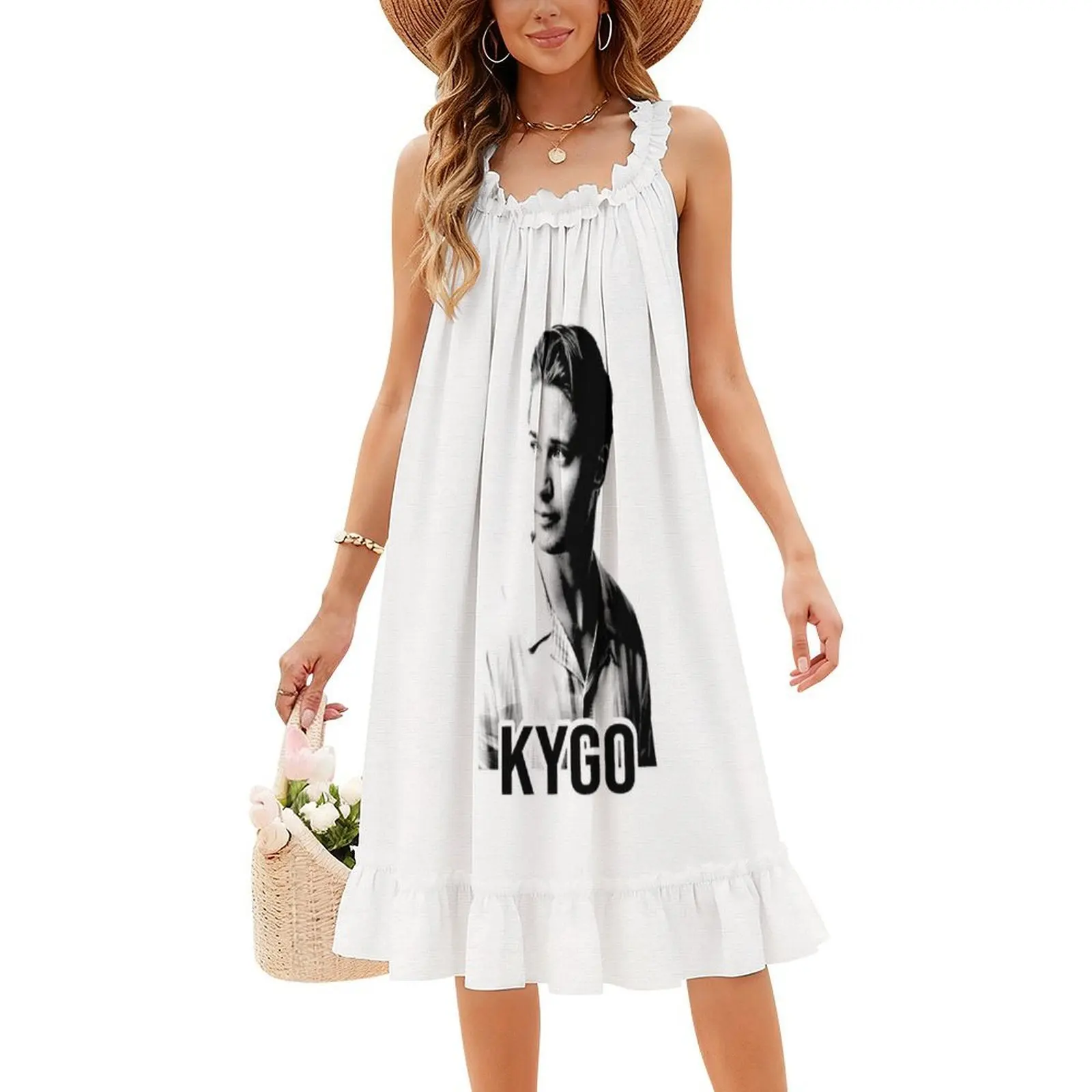 فستان Edm Bohemian بدون أكمام للنساء مطبوع فساتين حفلات الشاطئ بشعار Kygo Kygo Music Kygo فساتين نسائية ذهبية