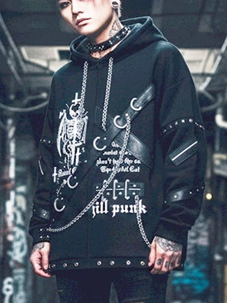 2025 Mens Neutral y2k clothes Japanese Punk Chain Rivet Hoodies coat hooded jacket Men's Couple hoodie jacket Top Clothing
