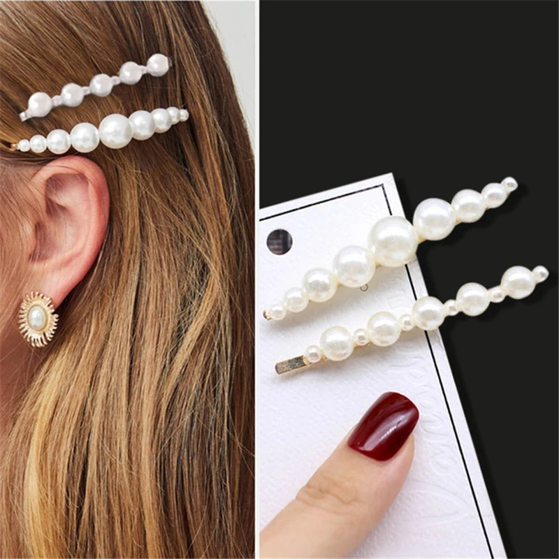 Juego de pasadores de pelo de perlas acrílicas para mujer, horquillas geométricas de moda, accesorios para el cabello para niñas, joyería para el