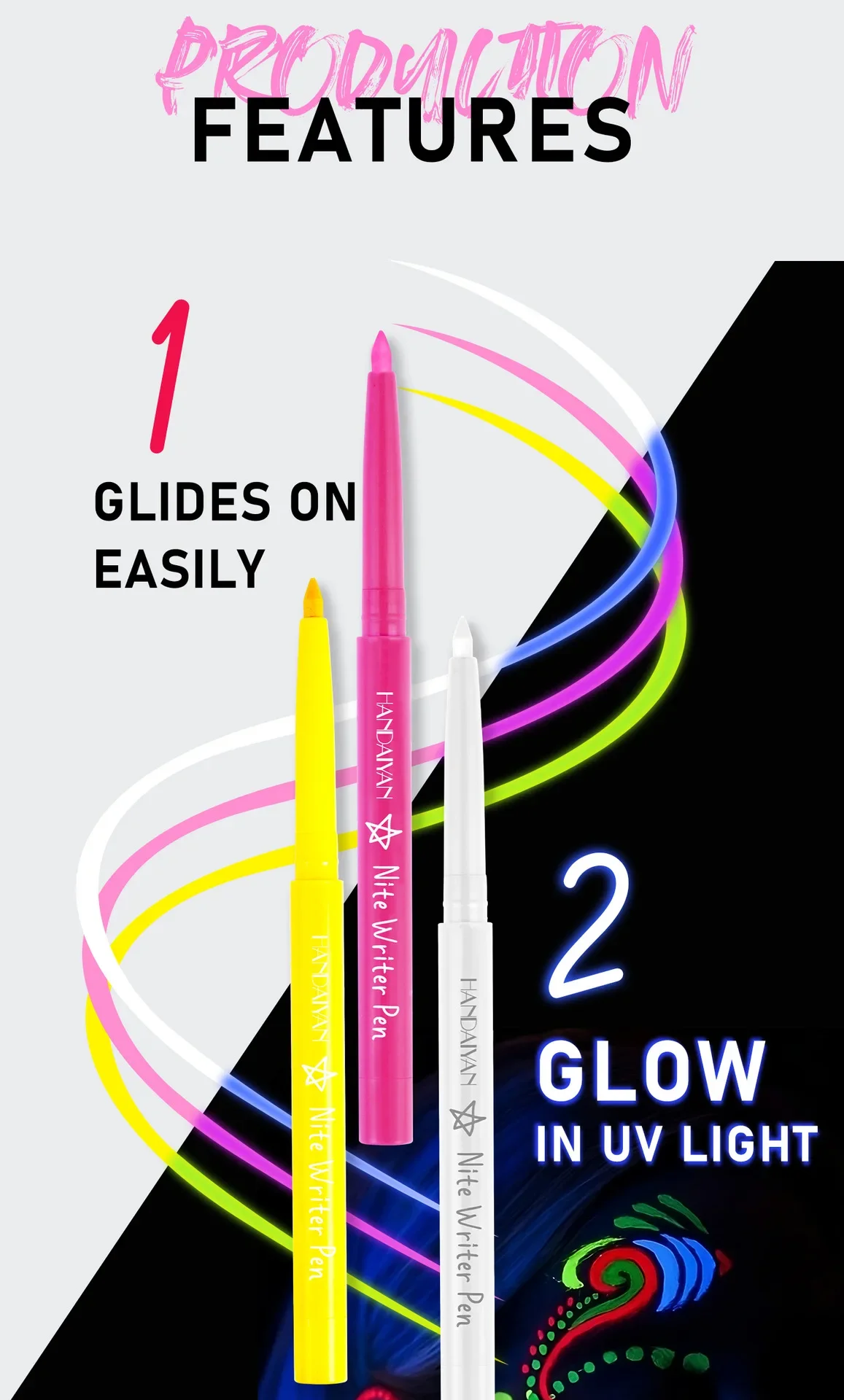 Флуоресцентная подводка для глаз, цветная УФ-ручка, ручка для Хэллоуина, Рождества, вечеринки, цветная краска для лица