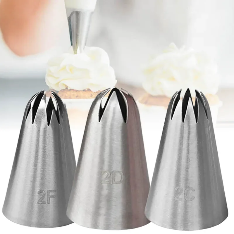 3Pcs/Set #2C 2D 2F Pastry Nozzles Rose Flower Icing Piping Tips For Cake Cupcake Dessert Decorating Fondant Pastry Cream Nozzles