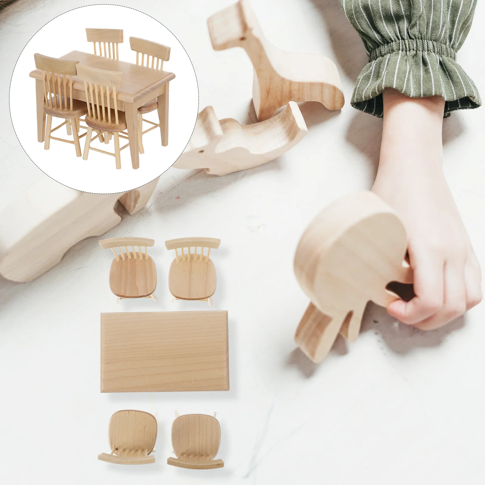 Mini Table and Chairs Furniture Model Fairy Accessories Toy Bed Dollhouse Small Child