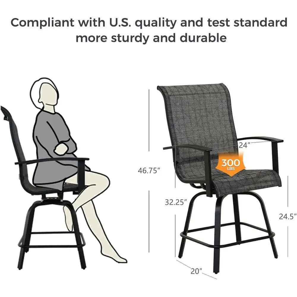 طقم بار خارجي حديث مكون من 3 قطع مع مقاعد دوارة وطاولة مستديرة للفناء أو بيسترو أو مساحة مطعم صغيرة باللونين الأسود والرمادي