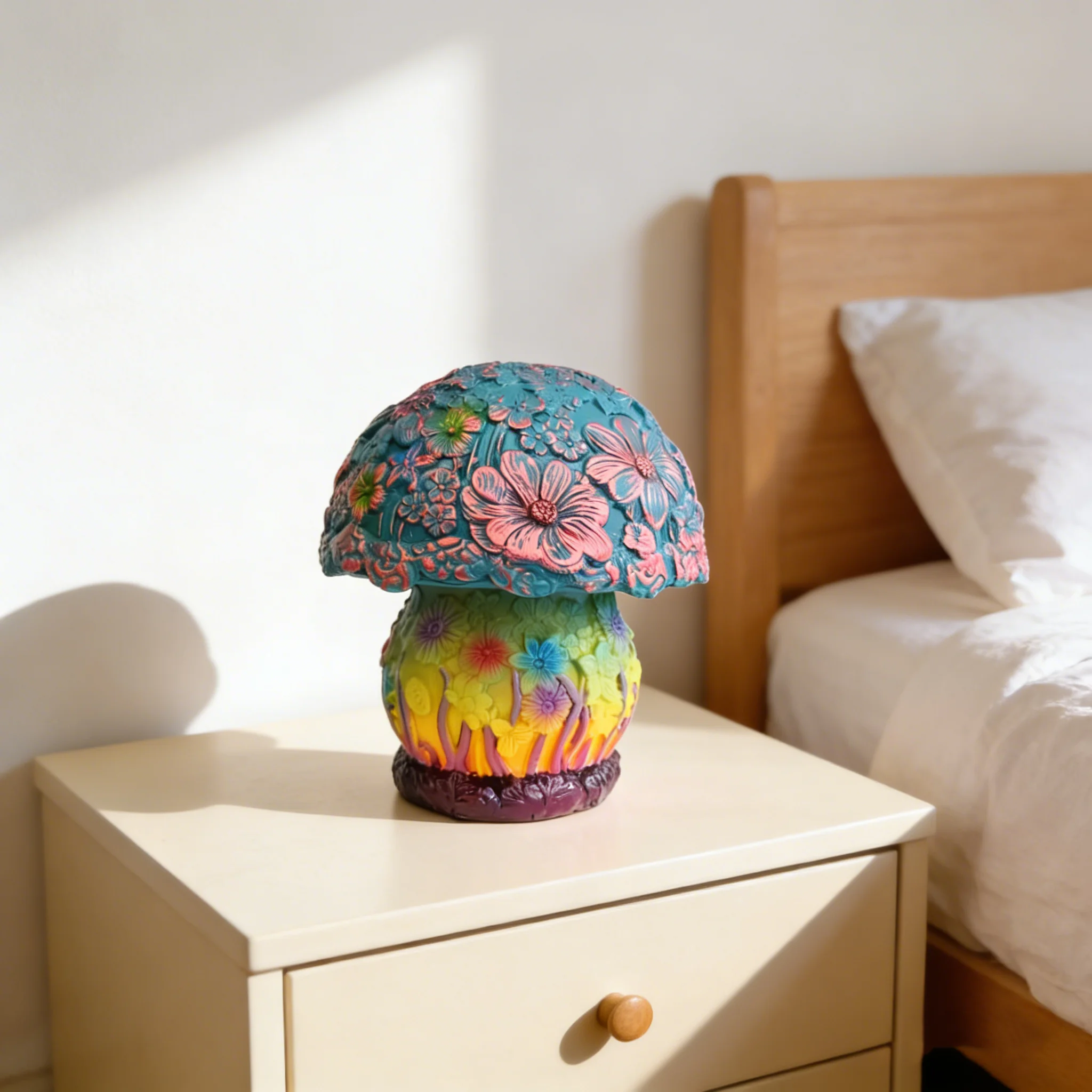 

Flower Mushroom g Night Light Resin Carved Atmosphere Lamp Led Table Lamp Bedroom Living Room Home Decoration Gift