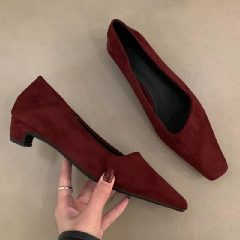 

Women Heeled Suede Shoes Designer Shallow New Loafers Shoes 2025 Fashion Elegant Dress Pumps Party Classical Zapatillas De Mujer