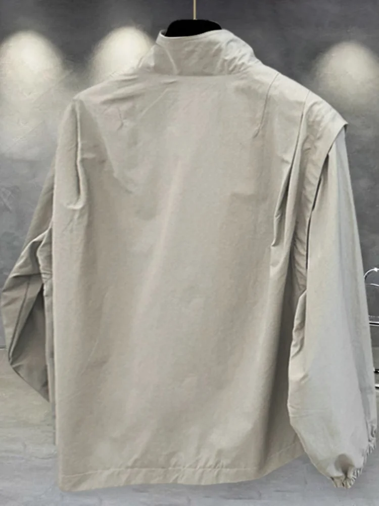 2026 New Spring Autumn Men's Fake Two Piece Windbreaker Unique Design Slim Fit Loose Casual Jacket Stylish Streetwear Coat