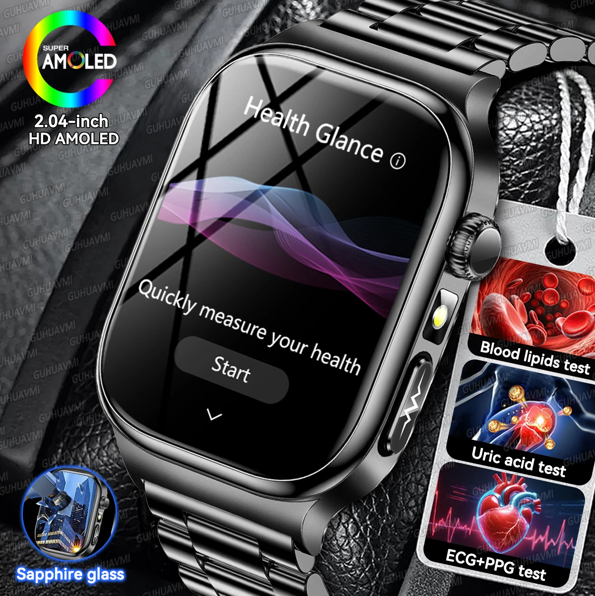 

Новые смарт-часы 2026 года с AMOLED-экраном 2,04 дюйма для здоровья: измерение уровня мочевой кислоты, жира в крови, ЭКГ+ППГ, артериального давления, голосовые вызовы. Смарт-часы для мужчин и женщин.