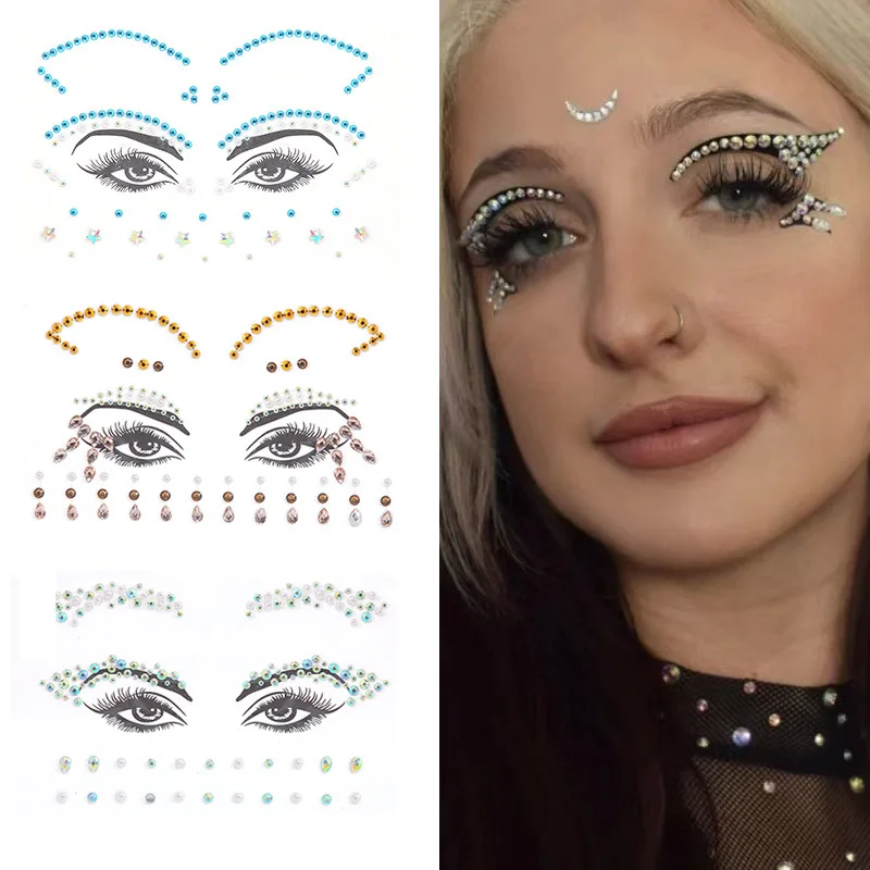 

3D Sexy Face gems Jewelry fake Tattoo sticker Carnival Glitter stickers for kids temporary tattoo waterproof Rhinestone Party DI