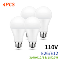4PCS E26 E12 LED Bulb AC 110V SMD2835 3W 6W 9W 12W 15W 18W 20W LED Lamp Cold Warm White Led Bulbs Indoor Lighting