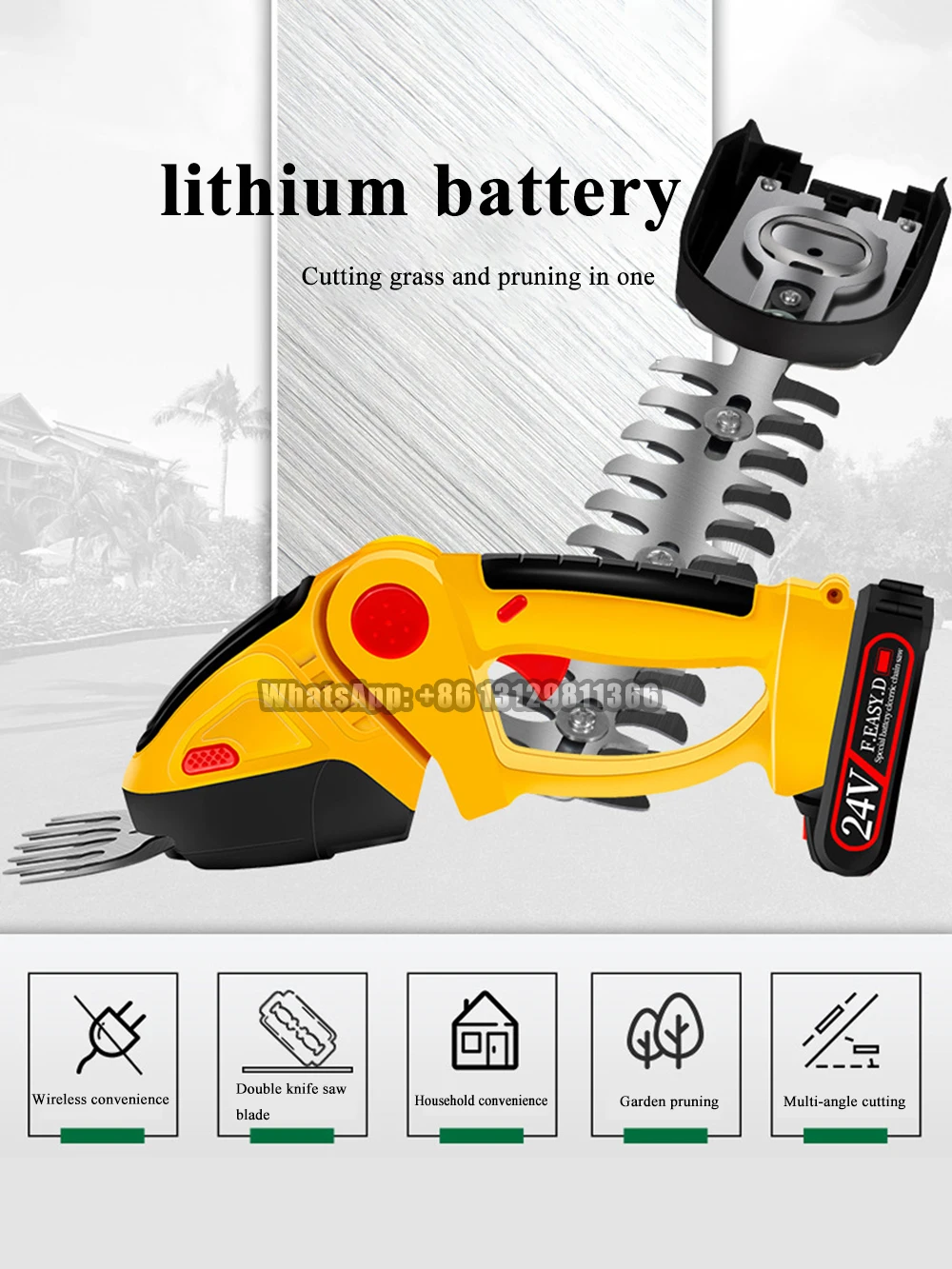 

Электрический триммер для живой изгороди для обрезки озеленения, беспроводной перезаряжаемый садовый триммер, одноручная прополка.