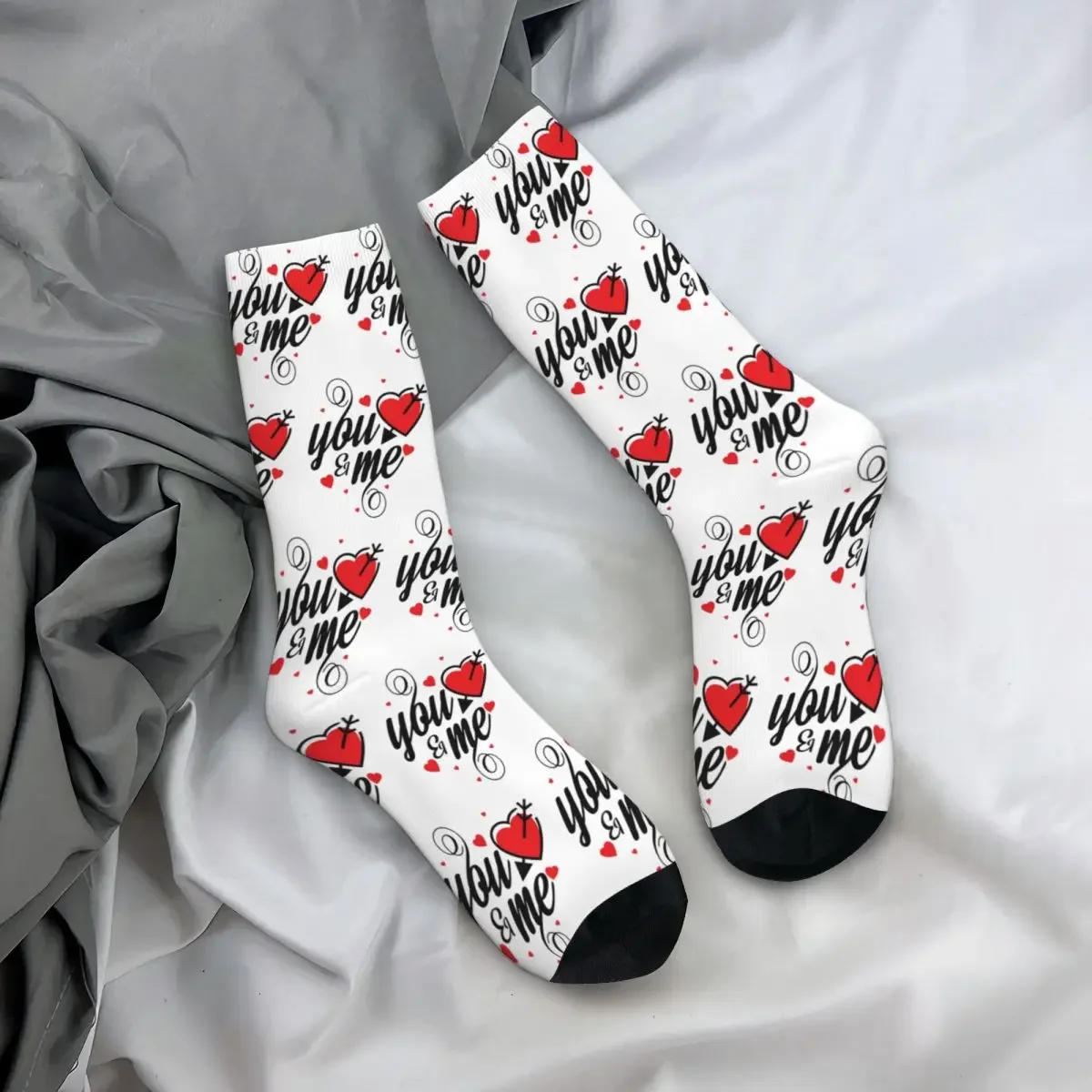 Toi et moi je t'aime chaussettes Harajuku, bas absorbant la sueur, toutes saisons, chaussettes longues, accessoires pour hommes, cadeaux pour femmes