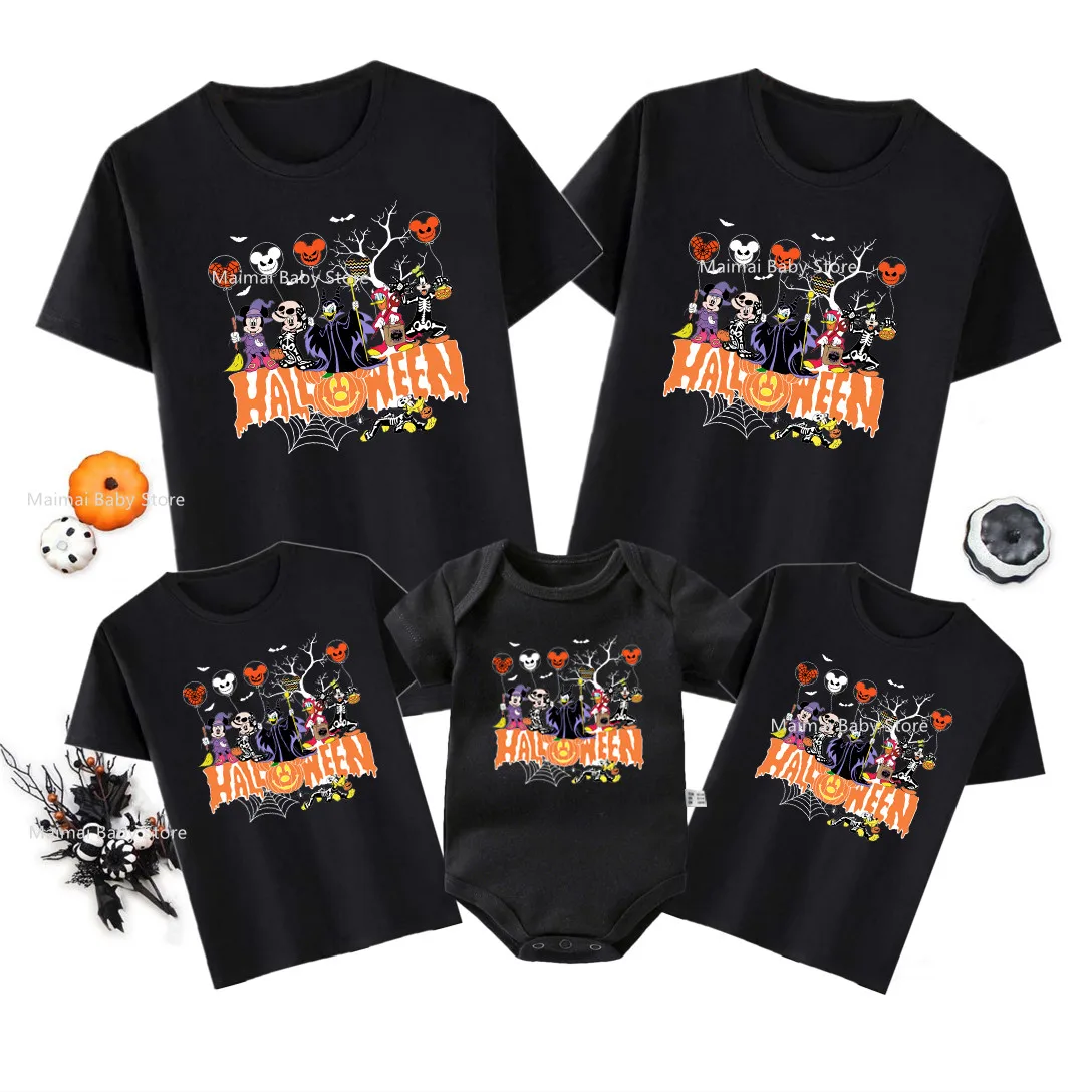 Disney Halloween Skeleton Shirts Funny Disney Balloon Mickey Minnie and Friends Family Matching Outfits Look Dad Mom Kids Tees