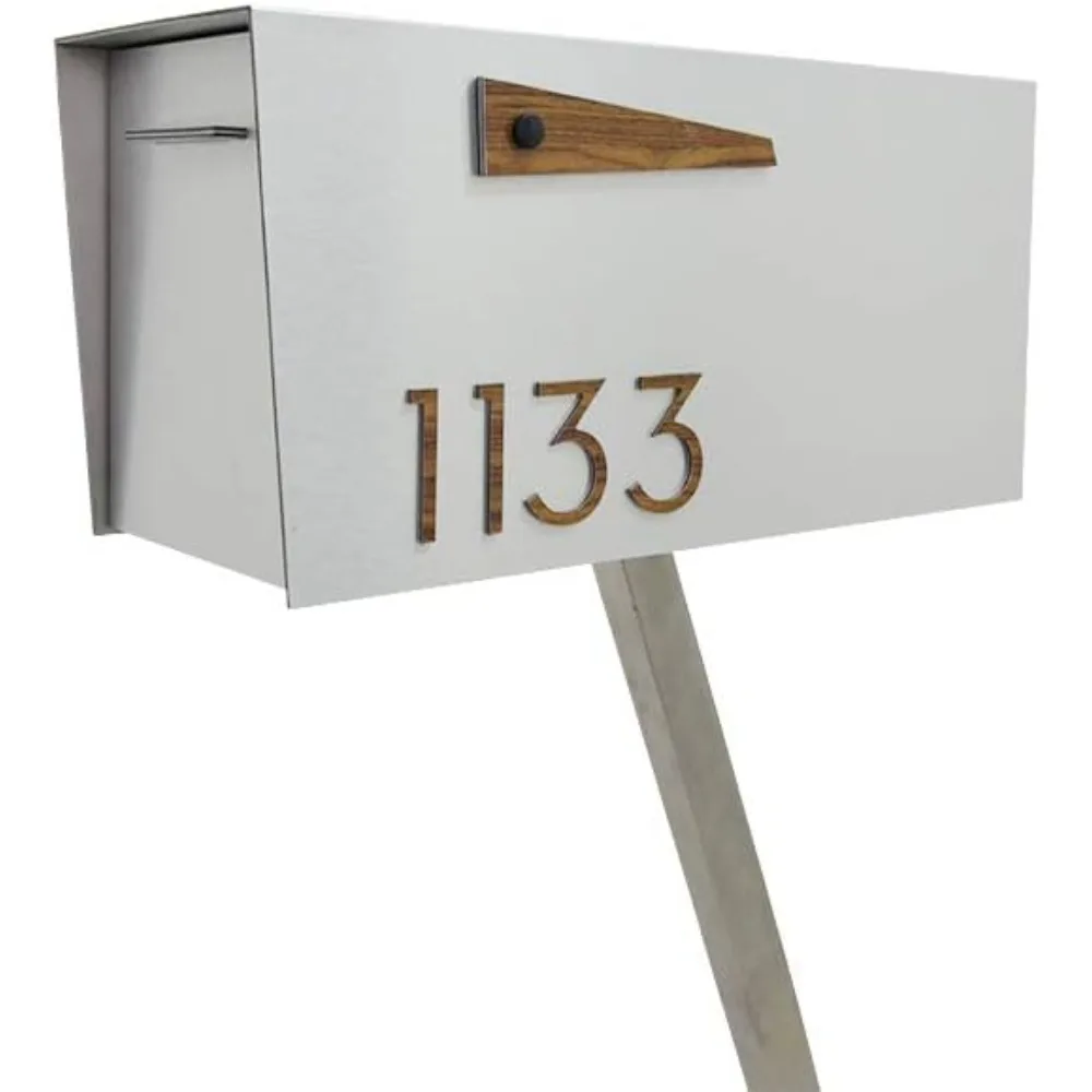 

Алюминиевый матовый серебристый современный почтовый ящик с номерами ореха и флагом — настраиваемый