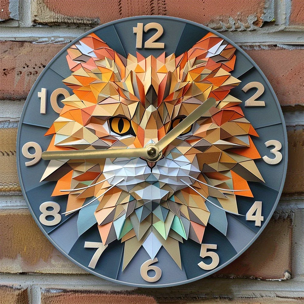 Maine Coon Cat 3D Wall Clock Kit - DIY Silent Movement Aluminum Clock with 3 Hand Sets, High-Definition Printing, Home Decor