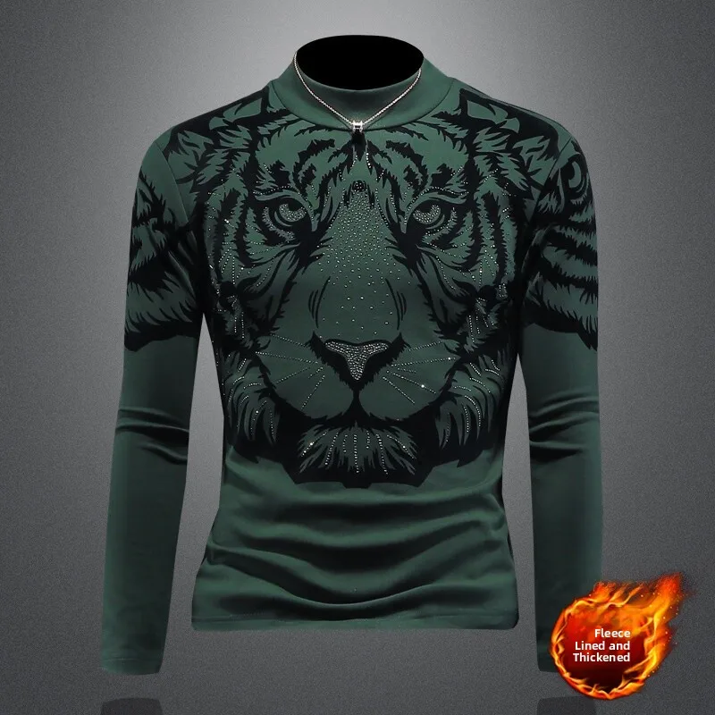 

Thiened Fce Long Sve Men's T-irt Winter Tiger Print Faion Urban Sle Cotton Polyester Blend Non-fading Ciwalk