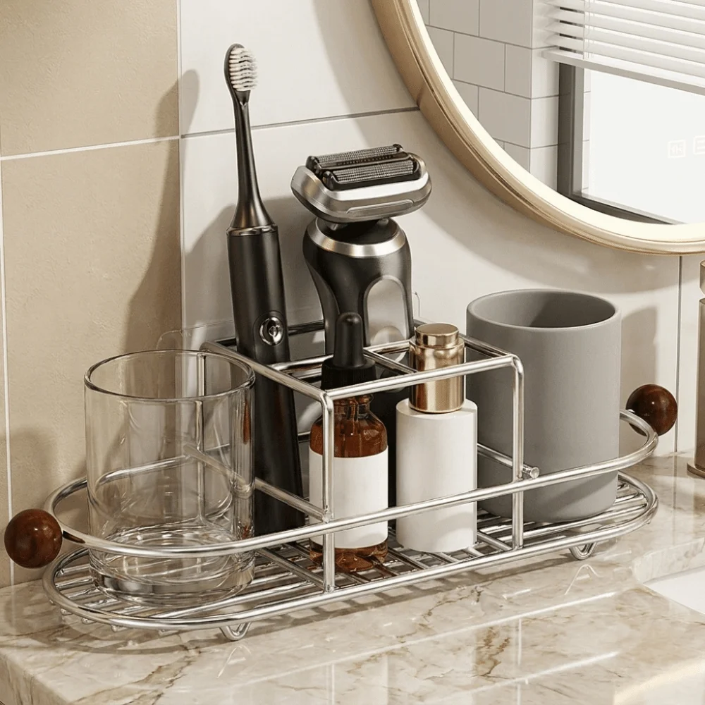 Stainless Steel Toothbrush Holder Quick Dry Rustproof Toothpaste Rack Waterproof Space Saving Cutlery Storage Rack Kitchen