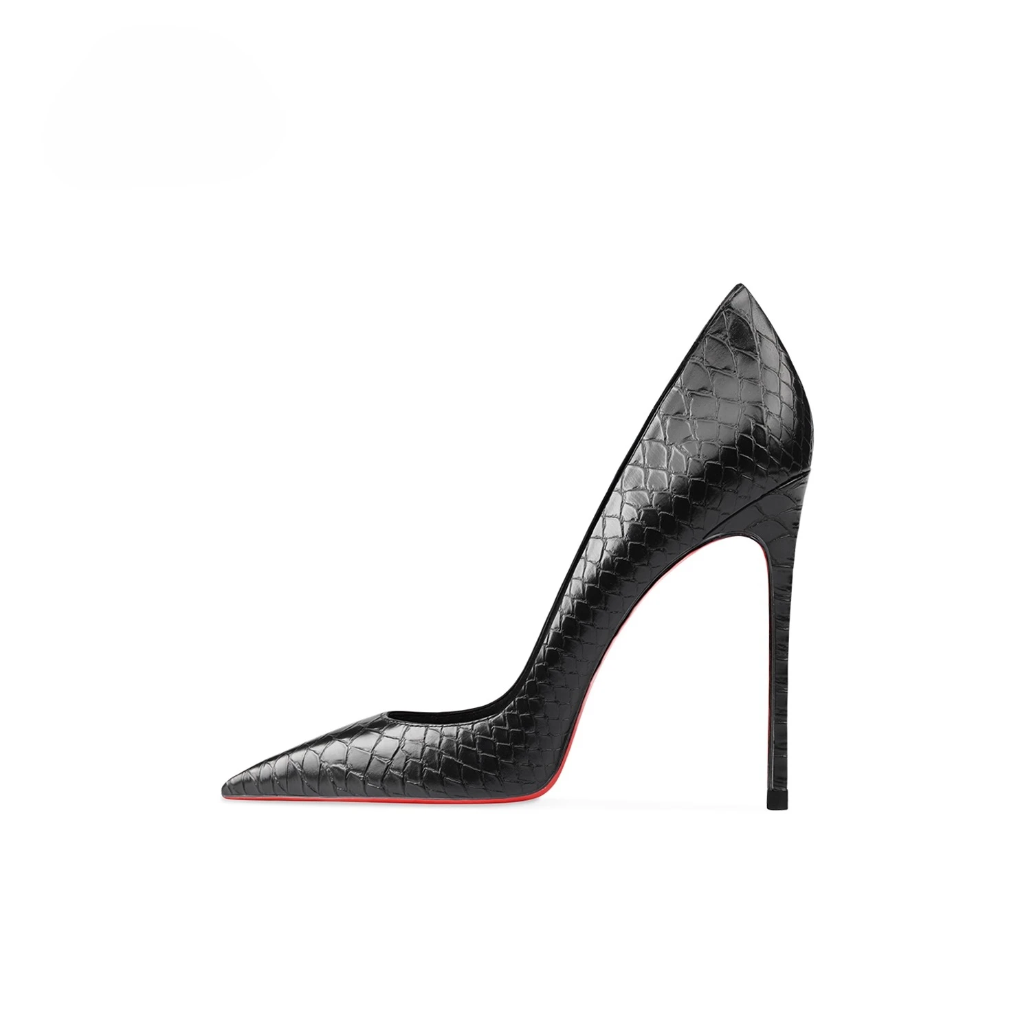 New Serpentine Leather Black High Heels with Shallow Mouth, Fine Heels, Pointed Points, Sexy and Versatile Women's Shoes