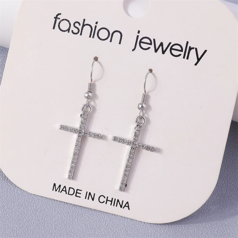 Women's Gothic Black Cross Drop Earrings, Dangle Hook Design