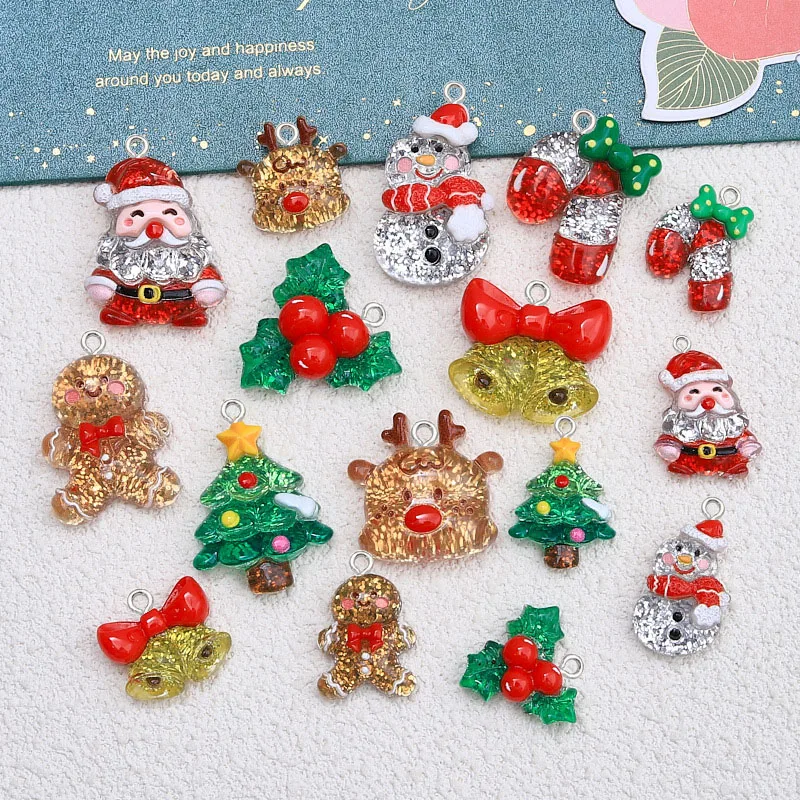 10pcs Ice Transparent Christmas Series Shiny and glittering resin pendant cute diy Handmade resin accessories making for Earring