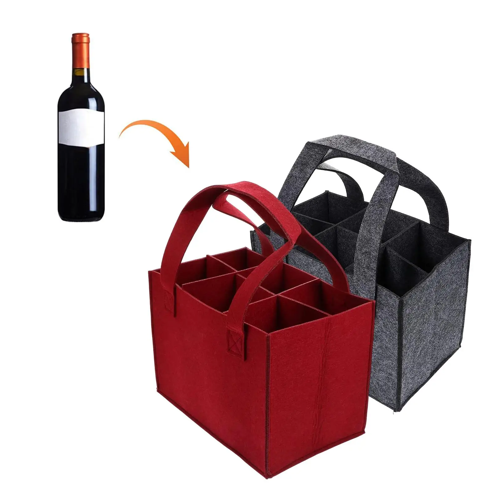 6 Bottle Wine Carrier Tote with Handle Felt Storage Bag for Champagne Red Wine Lovers