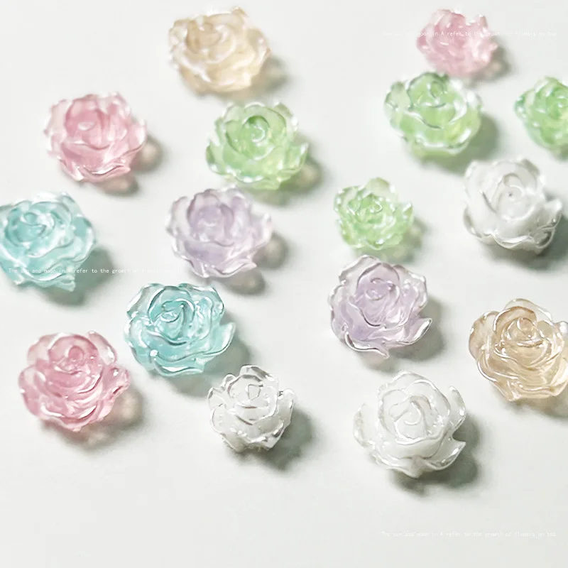 6/8mm perla sólida Rosa resina moda uñas encantos Multi colores perla polvo pegajoso Camelia decoración artística de uñas Accesorios 20 piezas