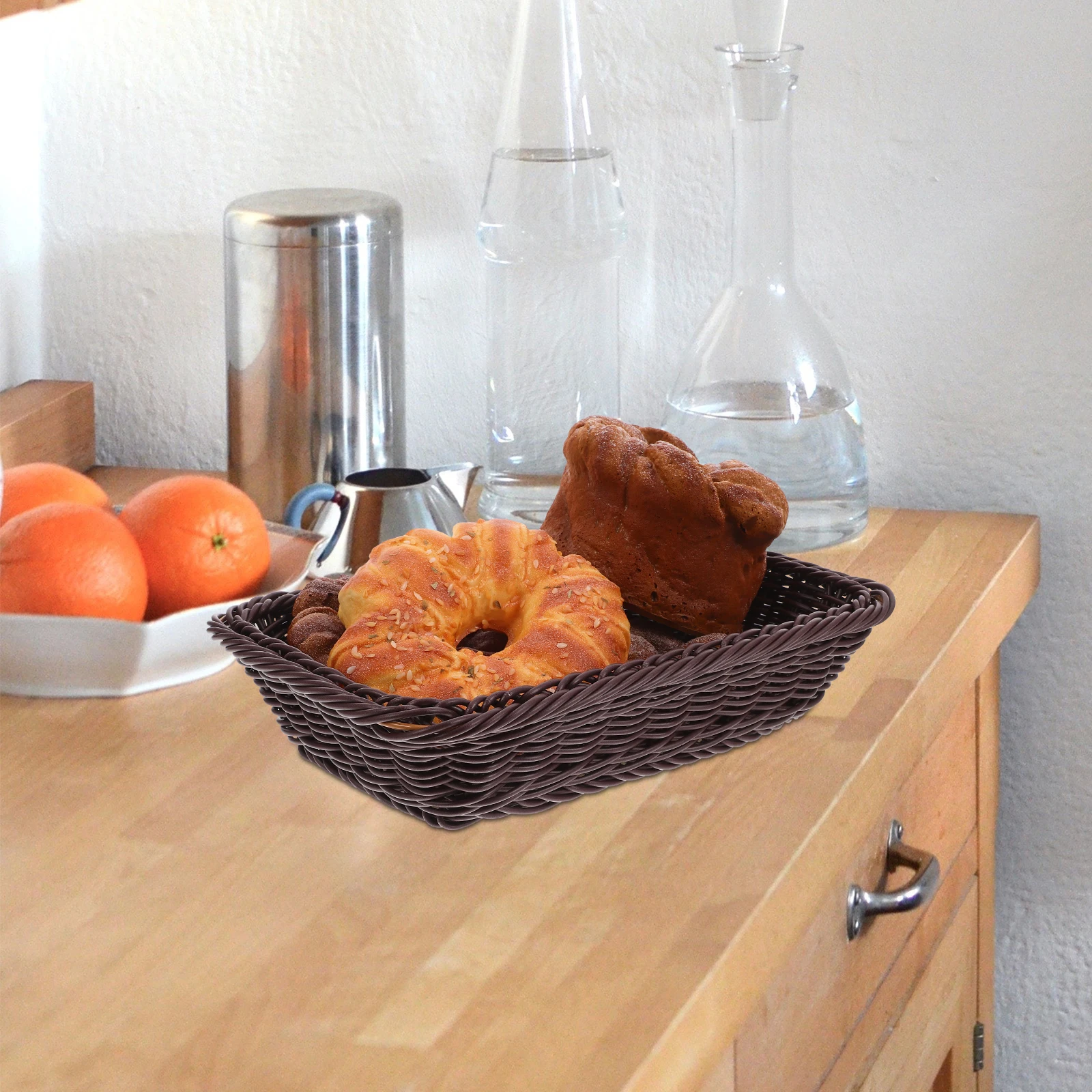 

Woven Bread Basket Black PVC 11 81x7 87x2 76in Large Capacity Storage Rattan Kitchen Dining Small Baskets Serving Chocolate