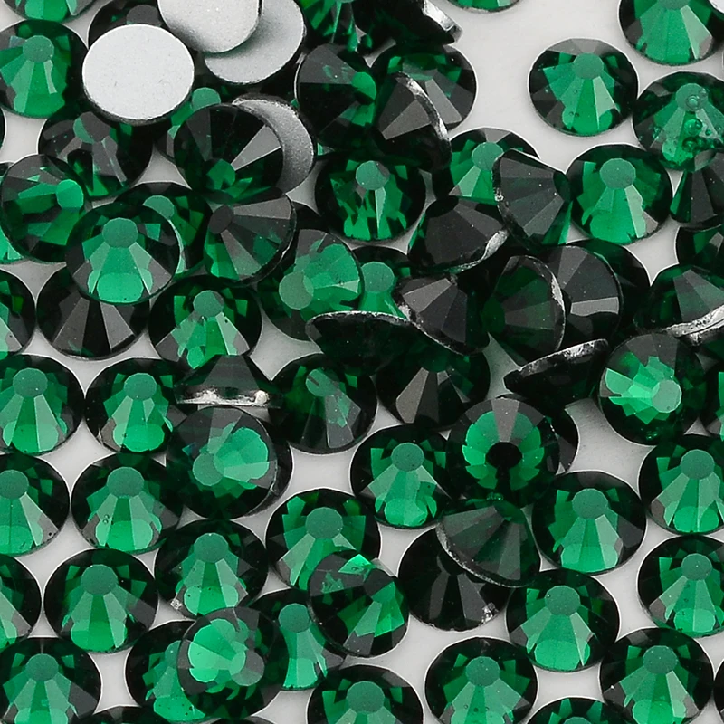 All Size SS3-SS60 Dark Green Glass Flatback Rhinestone Round Silver Bottom Glue On Stones for DIY Nail Art Clothes Decoration