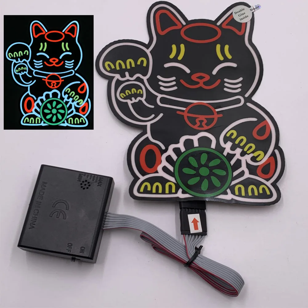 Lucky Turbo Cat LED Light Window Sticker JDM Night Glow Windshield Sticker Decorate Car Accessories Light Board Personality