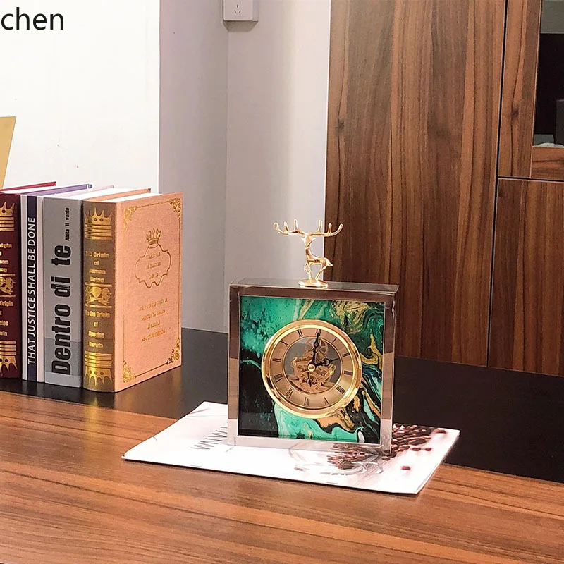 Zml living room clock ornament - stainless steel high-end decorative - bedroom silent minimalist modern creative table clock